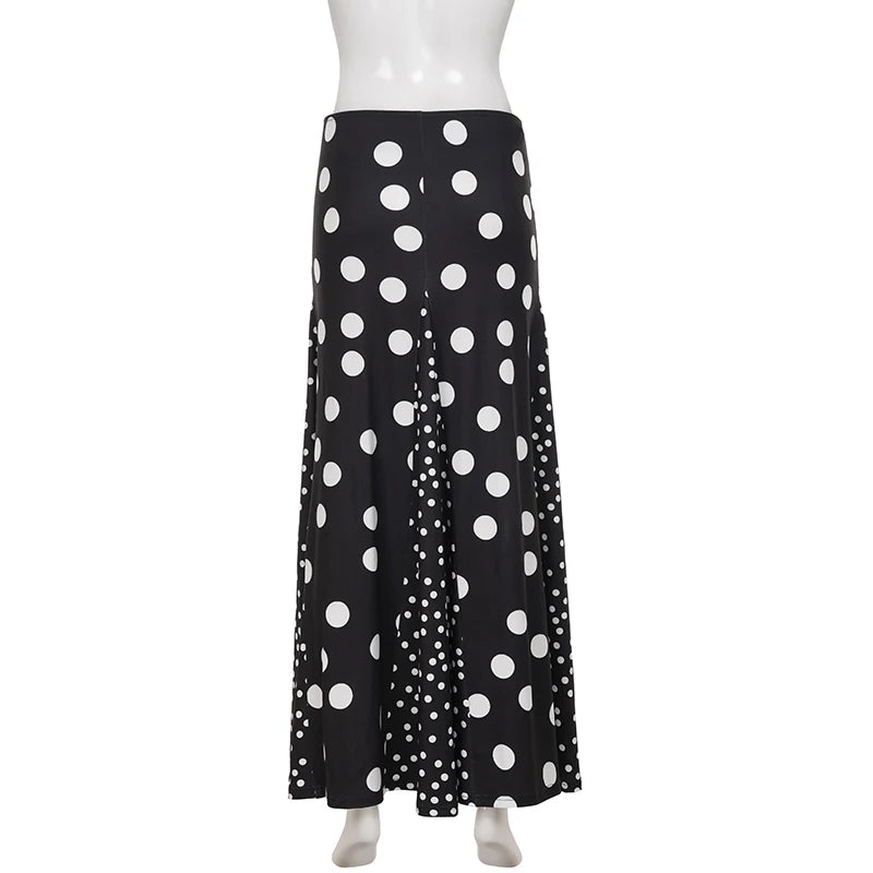 LIZAKOSHT  -  Contrasting Polka Dot Patchwork Elegant A-Line Knit Skirt Summer Vacation Beach Low-Rise Skirt Streetwear Women Clothes