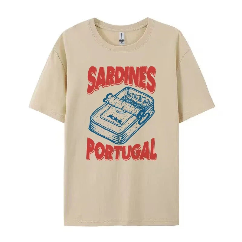 LIZAKOSHT  -  Vintage Aesthetic Tinned Fish Tshirt Cute Foodie Graphic Tee Portugal Sardine T-Shirts Women Unisex Loose Travel Vacation Tops