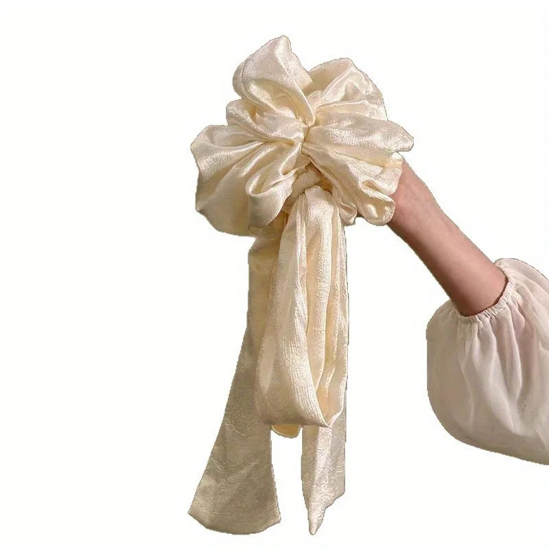 LIZAKOSHT  -  French Vintage Bow Hair Tie Set - Elegant Satin Scrunchies with Ribbon Accents, Luxe Hair Accessories for Women