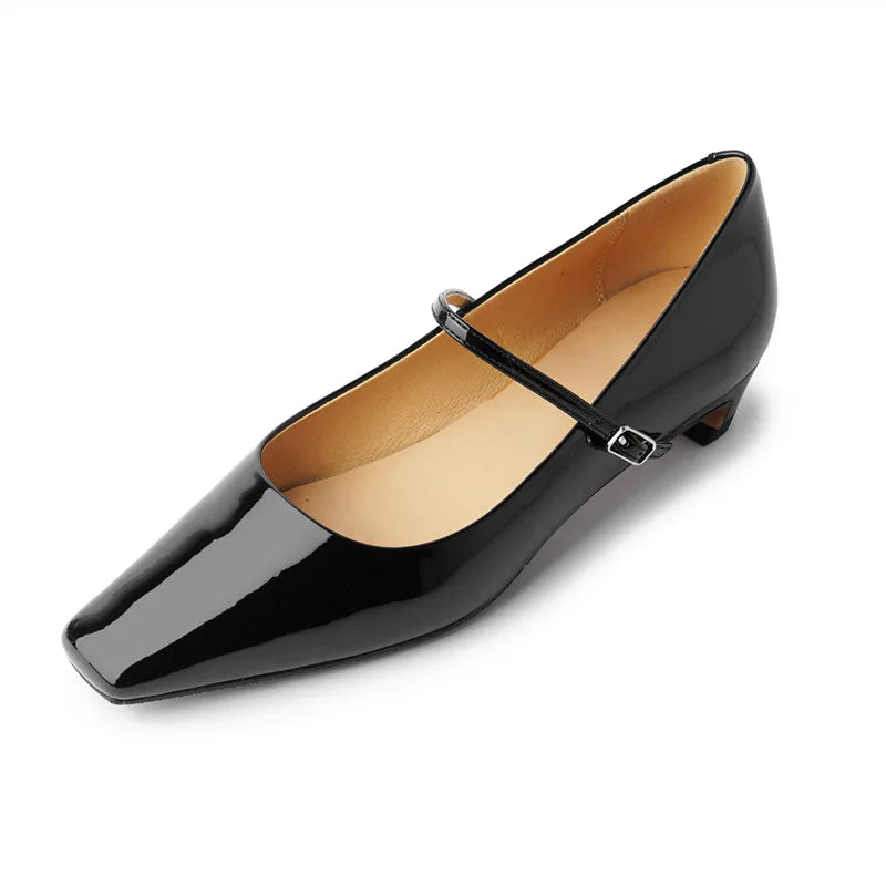 LIZAKOSHT  -  Fashion Pumps New High Quality Genuine Leather Leopard High Heels Square Head Shallow Mouth Mary Janes Women's Shoes