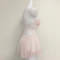 LIZAKOSHT  -  Cute Purple Suspender Nightdress with Panties Sexy Lingerie Nightgowns See Through Lace Flower Home Clothes Women's Pajamas