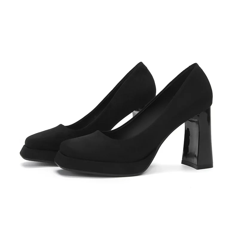 LIZAKOSHT  -  Patent Leather Platform High Heels Women Autumn New Shallow Elegant Office Shoes Square Heel Fashion Classics Sexy Pumps Women