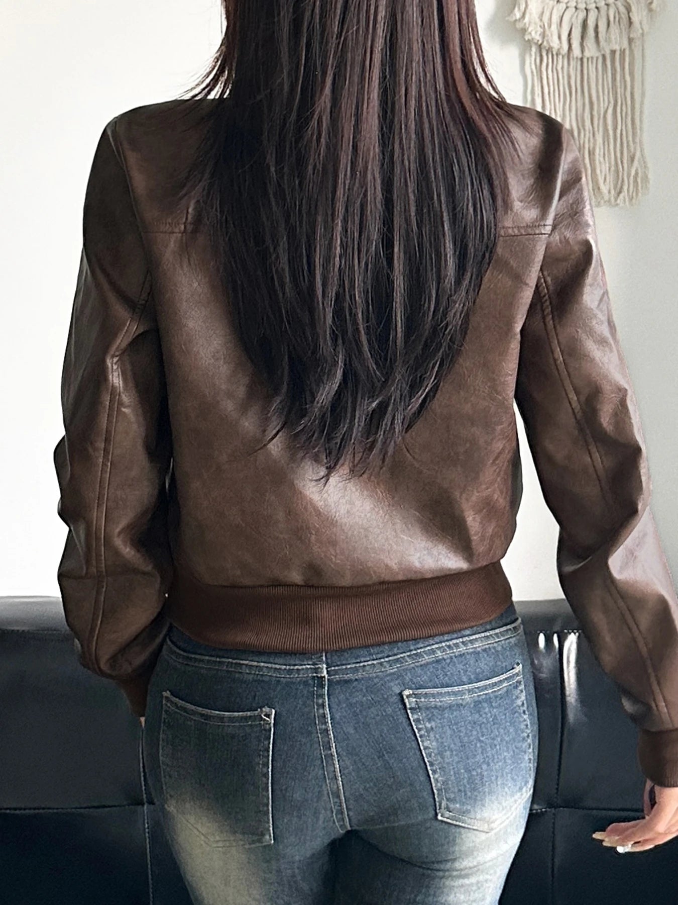 LIZAKOSHT  -  Safari Style Big Pockets Jackets Casual Pu Leather Turn-Down Collar Long Sleeve Coats Women Autumn Winter Fashion