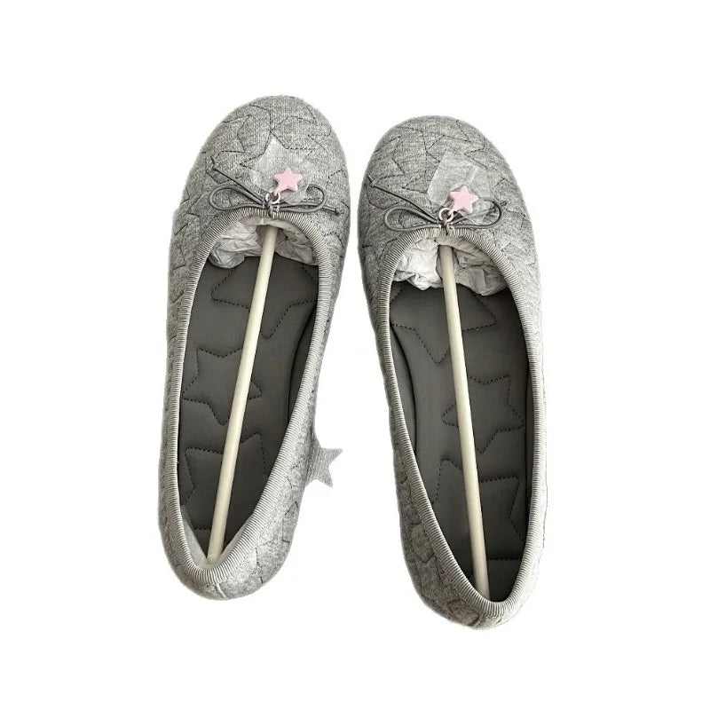 LIZAKOSHT  -   Star Embroidered Ballet Shoes for Women New Casual Sports Bow Shallow Single Shoes Women Bow Ballet Flats Soft Cotton Shoes