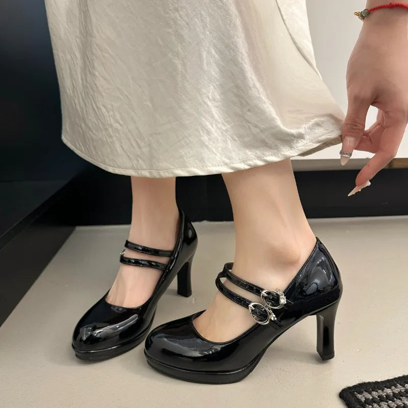 LIZAKOSHT  -  Designer Luxury Thick Heel Women Mary Jane Shoes Concise Shallow Belt Buckle Shoes Ladies Outdoor Elegant Dress Dancing Pumps