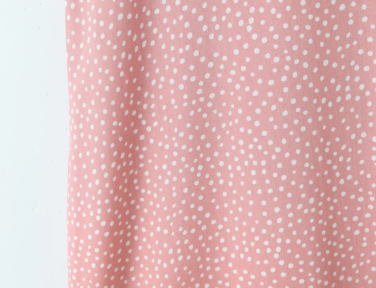 LIZAKOSHT  -  Vintage French Style Polk Dot Print Spliced Lace Deep V neck Short Sleeve Dress Woman A-lined Midi Long Dresses Vestidos Robe