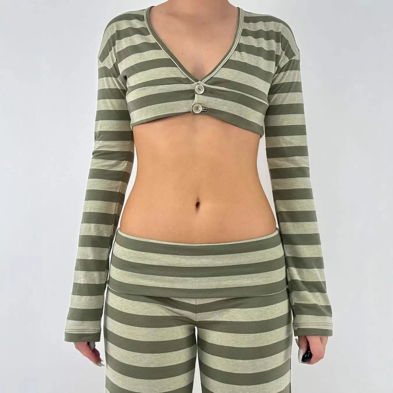 LIZAKOSHT  -  Trendy High-Quality Long Sleeve V-Neck T-Shirt New Polyester Fiber Striped/Plaid Hooded Style Printed Comfortable Fit