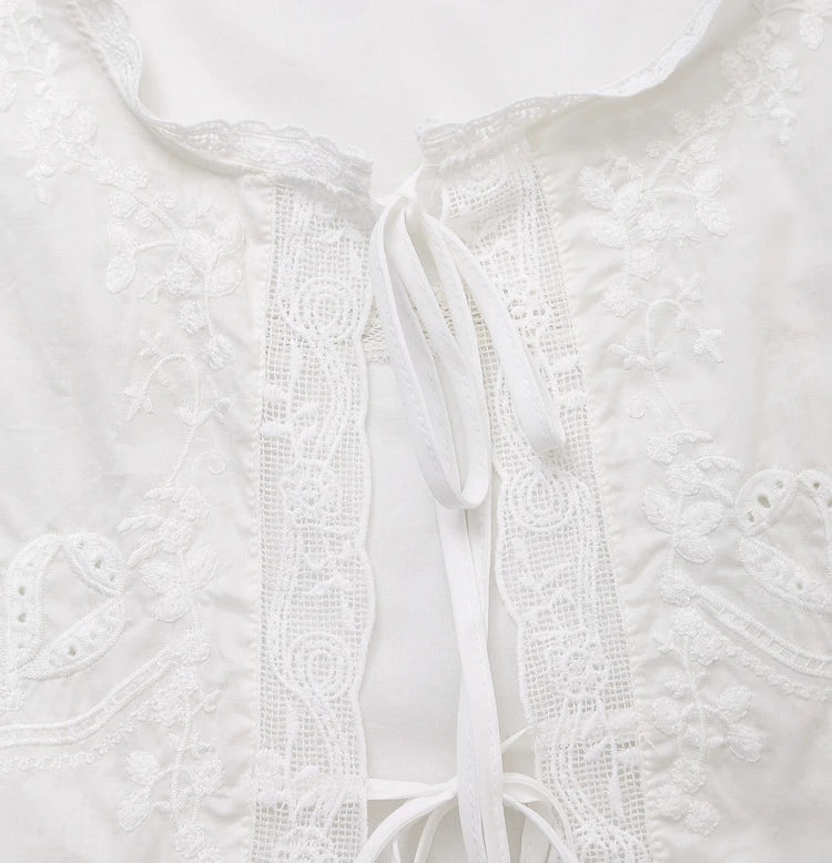 LIZAKOSHT  -  Sleeveless Lace-up Summer Blouse  Cotton Floral Embroidered lace Blouses Shirts Women Tops Vintage Boho Beach Wear Casual Blusas