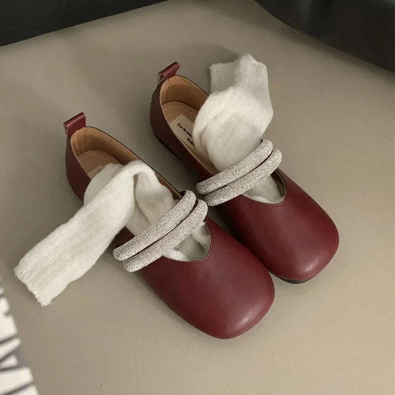 LIZAKOSHT  -  Rhinestone Designer Mary Jane Shoes Fashion Comfort Loafers Women Soft Sole Retro Mules Pumps Shiny Flat Ballet Shoes Female