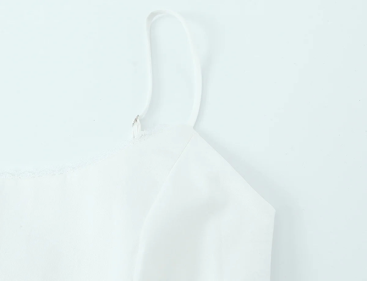 LIZAKOSHT  -  Sexy Cotton Spliced Lace O neck Camisole Camis Women Summer Elastic Back Tank Tops Side Zipper Girl Slim Waist Crop Top