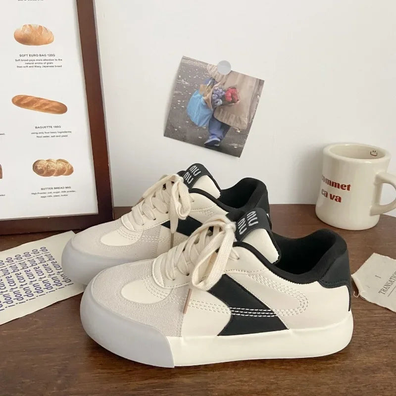 LIZAKOSHT  -  Pink Platform Sports Shoes Woman Niche Low-top Fashion Korean Style Autumn Women Sneakers PU Leathers Casual Shoes