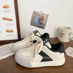 LIZAKOSHT  -  Pink Platform Sports Shoes Woman Niche Low-top Fashion Korean Style Autumn Women Sneakers PU Leathers Casual Shoes