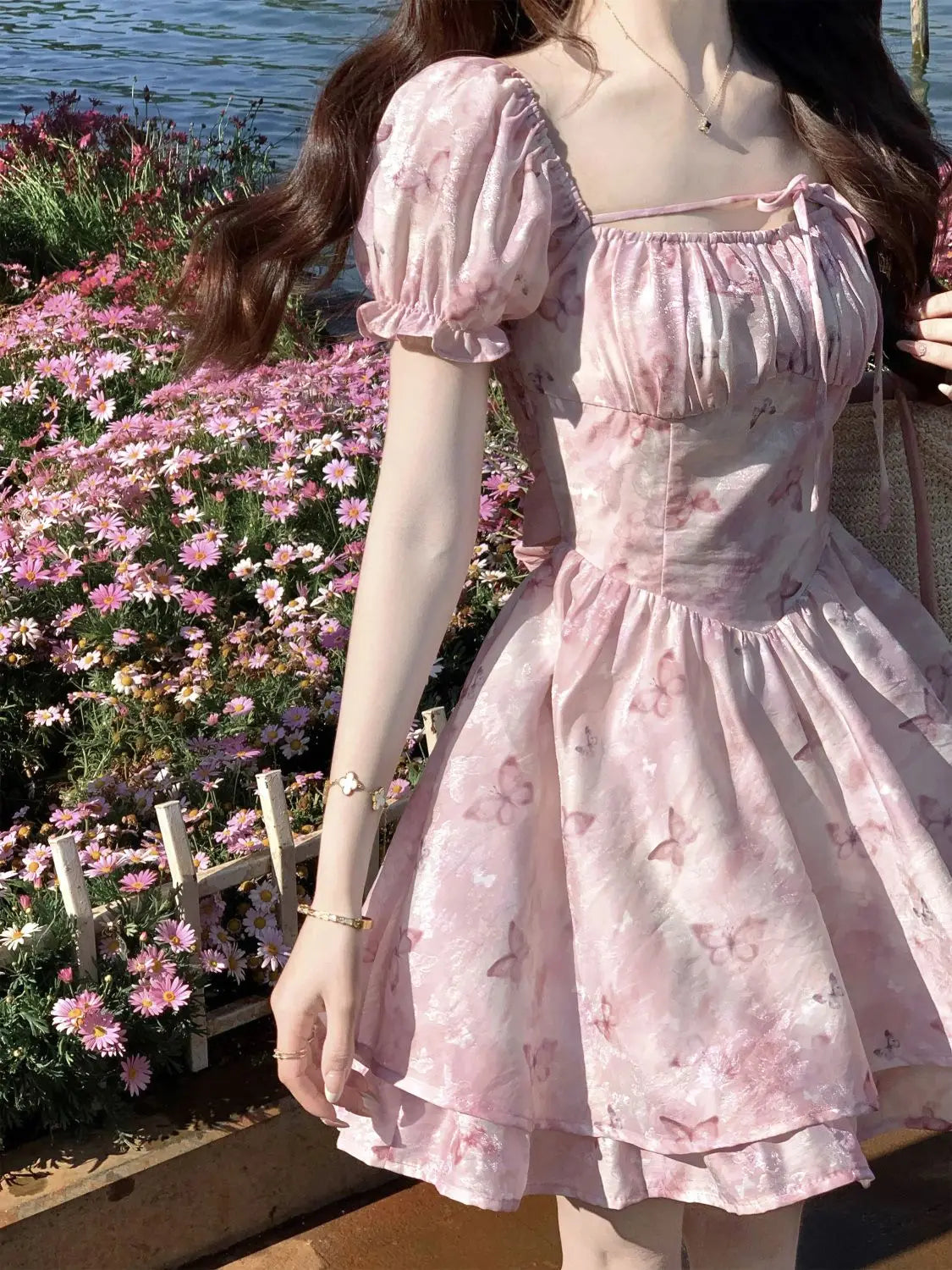 LIZAKOSHT  -  Dress With Floral Straps And Bows To Tighten The Waist And Look Slimming. Princess On The Run Summer Sweet Tutu Skirt