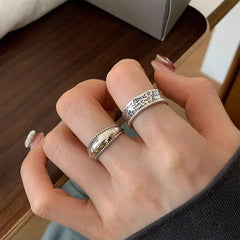 Lizakosht Silve Graffiti Letter Punk Ring for Women Girl Gift Retro Versatile Design Jewelry