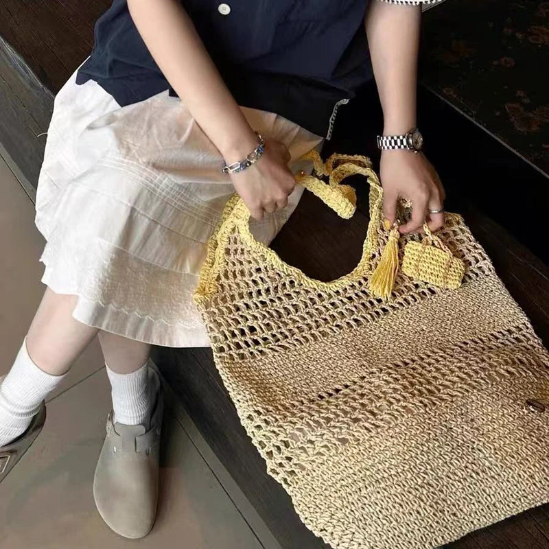 LIZAKOSHT  -  Eco-friendly Handmade Women Designer Straw Mesh Shoulder Bag Beach Holiday Dress Beach Shopping Bags