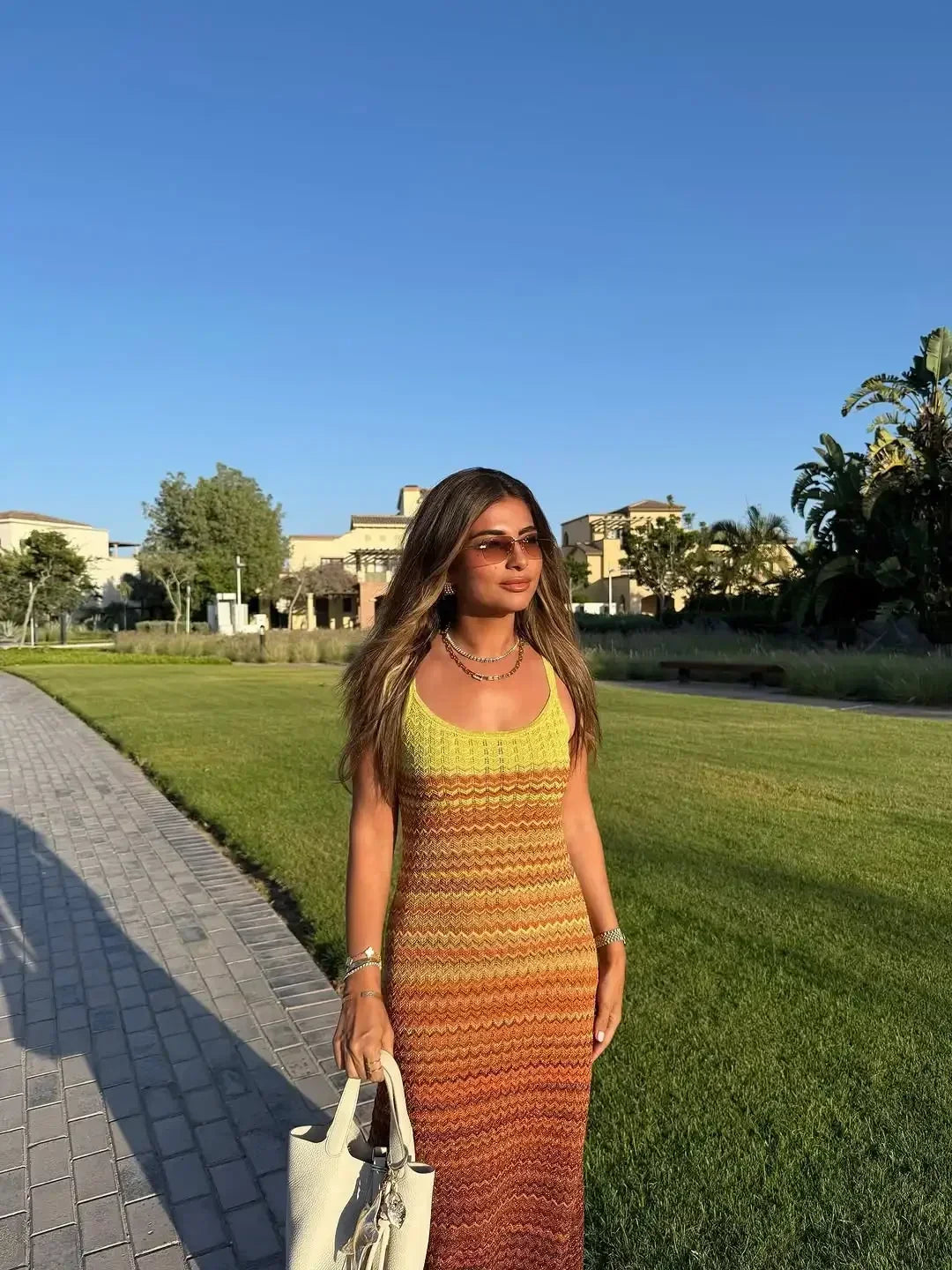 LIZAKOSHT  -  Knit Women Colorful Slip Long Casual Dress Square Collar Sleeveless Off-shoulder Slim Dresses Lady New Holiday Beach Gowns