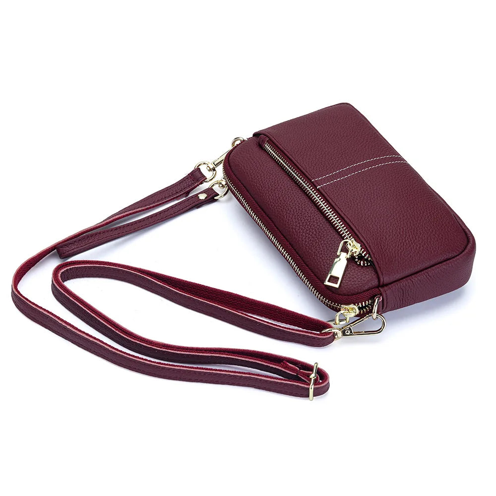 LIZAKOSHT  -  Genuine Leather women Shoulder Bag Small ladies Wristlet Bag Zip Money Coin Holder Purse Cowhide Multifunction phone wallet bols