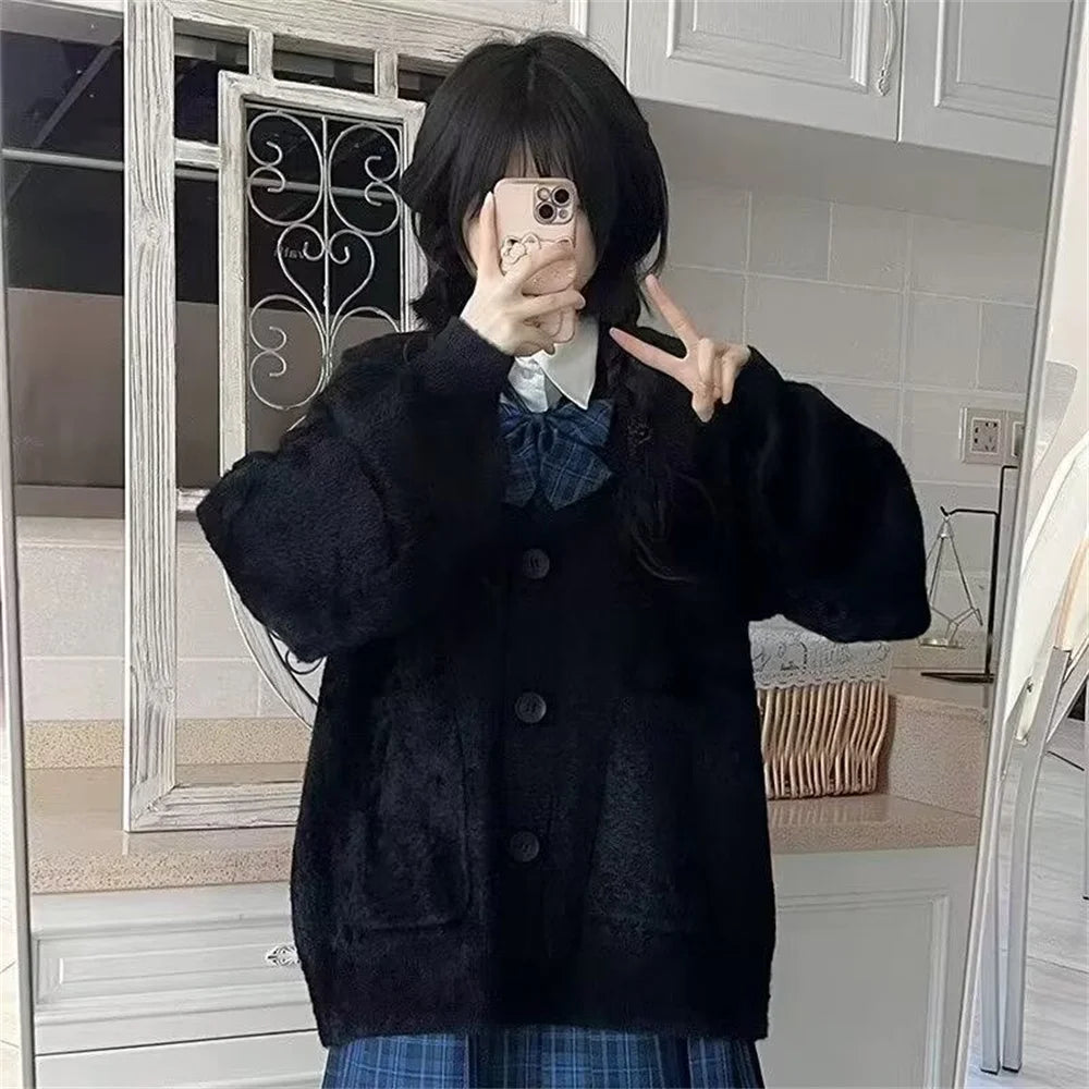 LIZAKOSHT  -  Japanese Fashion Knitted Sweater Women Cardigan Coat Female Soft Autumn Winter Warm Loose Pink Sweet Cardigan Women Clothes Top