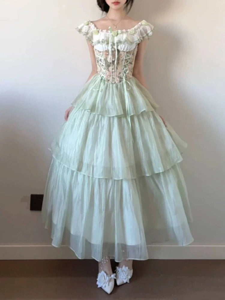 LIZAKOSHT  -  French Sweet Elegant Holiday Dress Women Chic Kawaii Vintage Sleeveless Dress Harajuku 2000s Aesthetic Fairy Lovely Outfits