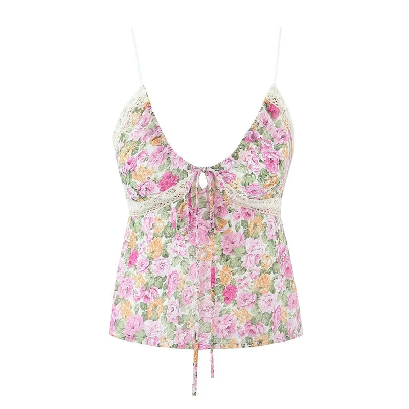 LIZAKOSHT  -  Europe and America Sexy Deep V-neck Lace Stitching Floral Small Suspenders Summer New Slim Holiday Vest Women