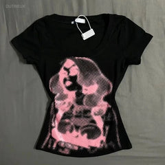 LIZAKOSHT  -  Summer Streetwear Punk Casual Short Sleeve Tee Shirts Y2k Aesthetic Printing Women T-shirt Harajuku Vintage Grunge Tshirts