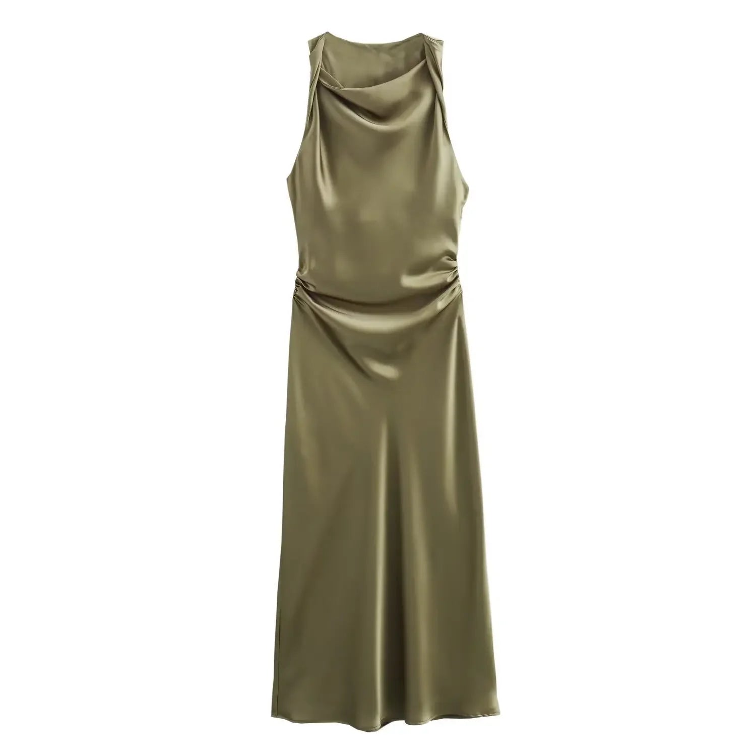 LIZAKOSHT  -  Summer New Women Sleeveless Dress Fashion Temperament Sexy Silk Satin Texture Solid Color Midi Long Dress Women Elegant