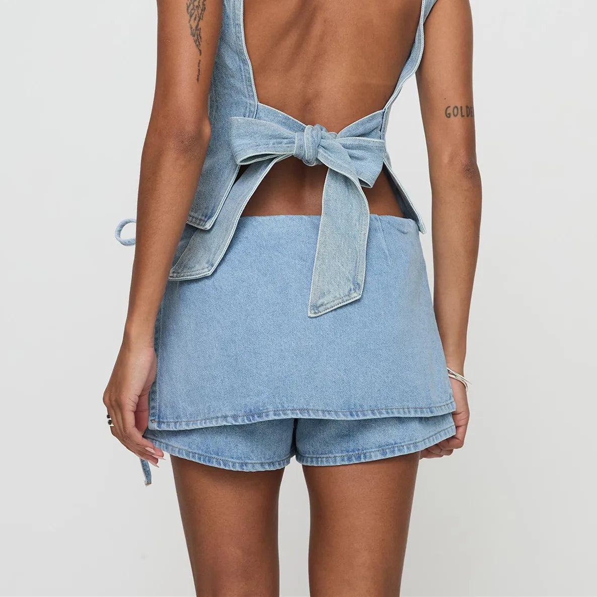 LIZAKOSHT  -  Women Summer Denim Skorts Casual Drawstring Mini Jeans Skirt for Beach Vacation Club Streetwear Y2K Aesthetic Clothes