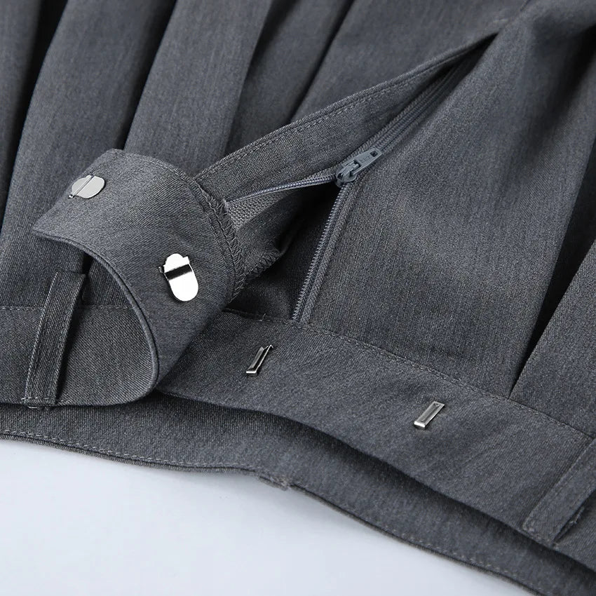 LIZAKOSHT  -  French Commuter Pleated Gray Suit Pants Women 2026 Autumn Street Wear Fashion Casual Loose Versatile Wide-leg Trousers