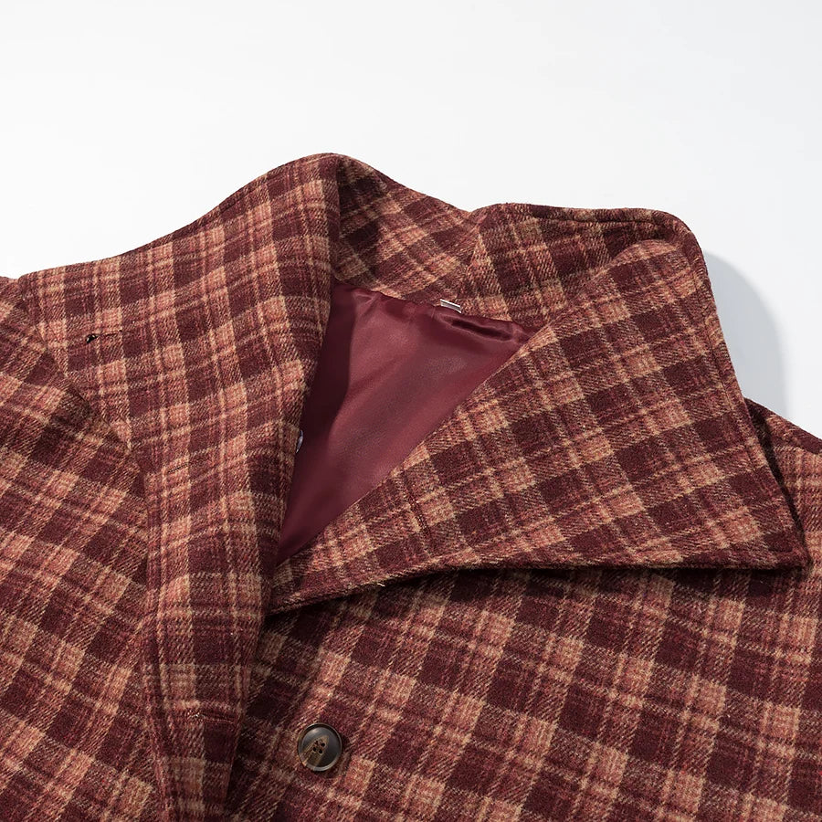 LIZAKOSHT  -  Autumn And Winter Retro Stand Collar Single-Breasted Plaid Jacket Women Outerwear