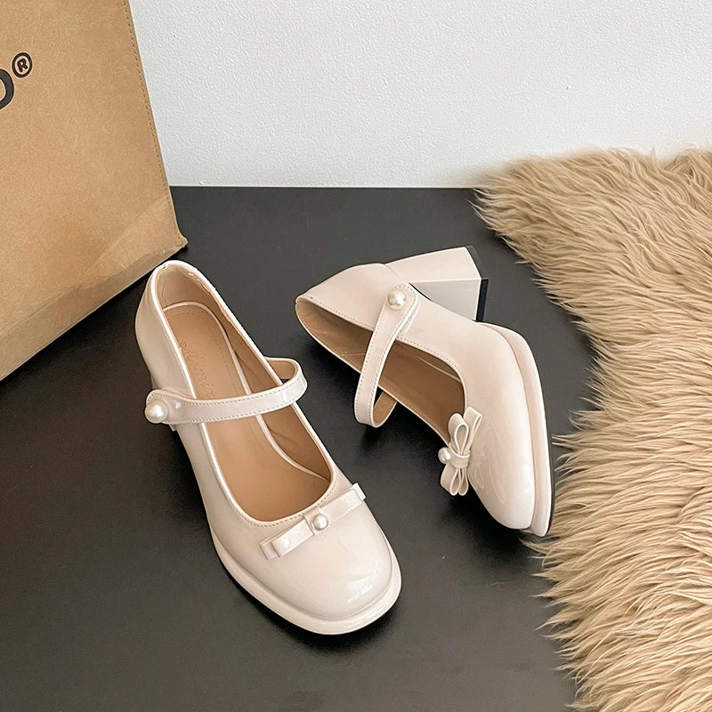 LIZAKOSHT  -  Designer Square Toe Women Lolita Mary Jane Shoes New Spring Ladies Elegant Butterfly-knot Thick Heel Wedding Party Pumps