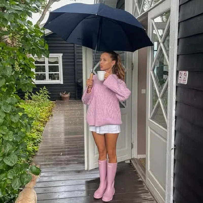 LIZAKOSHT  -  Women's Sweater Pink Sweet Pullover Round Neck Knit Tops Ladies Winter Sweaters Y2K Vintage Christmas Crochet Clothes