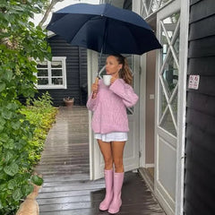 LIZAKOSHT  -  Women's Sweater Pink Sweet Pullover Round Neck Knit Tops Ladies Winter Sweaters Y2K Vintage Christmas Crochet Clothes