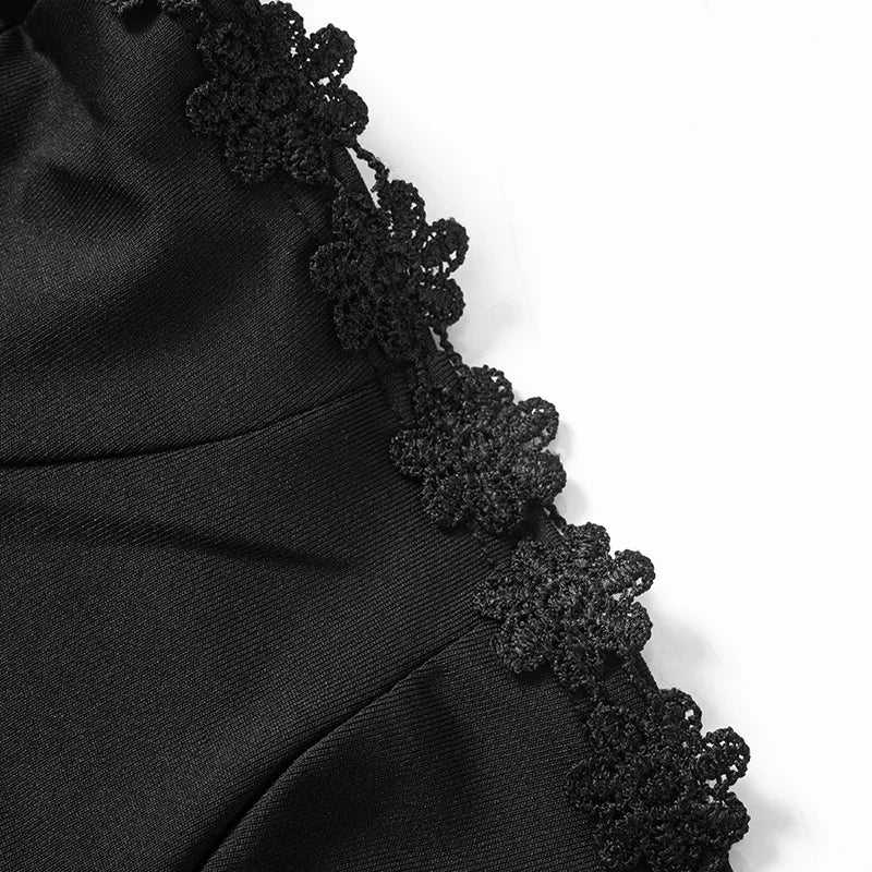 LIZAKOSHT  -  Lace Trim Slim Fit Bodycon Dress Sexy Spaghetti Strap Mini Dress with Waist Cinching Sleeveless Clubwear Party Dresses