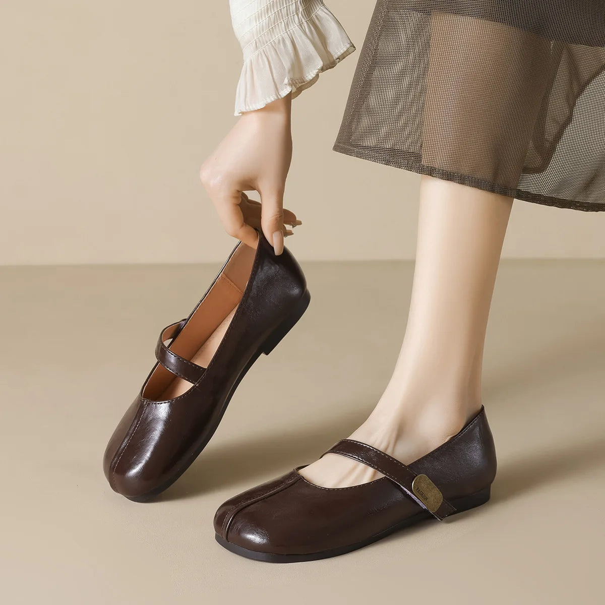 LIZAKOSHT  -  Retro Belt Strap Mary Janes Woman Lolita Flats Shoes Square Toe Cozy Slip On Loafers Female Solid Pu Leather Mocasines De Mujer