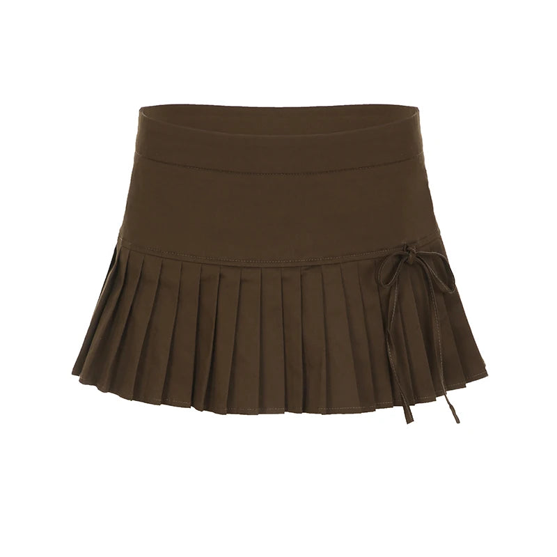 LIZAKOSHT  -  Sweetown Simple Solid Spliced Pleated Women’s Skirts Casual  Classical A-Line Mini Skirts Retro Fashion