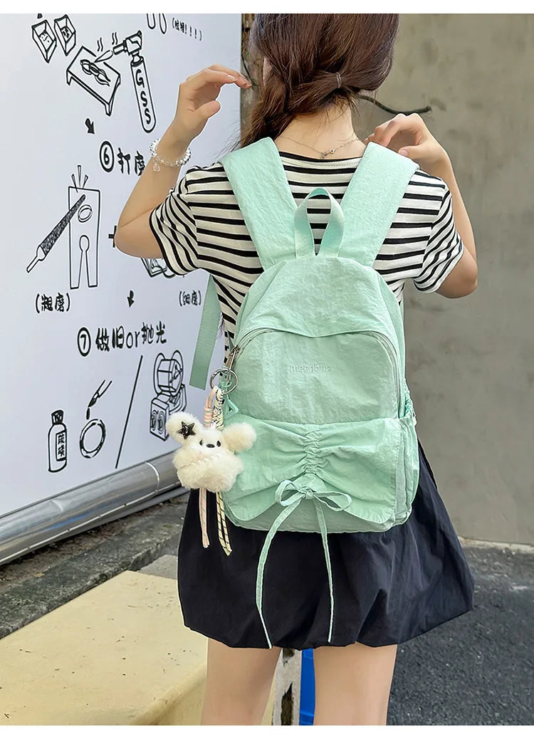 LIZAKOSHT  -  Junior High School Girl Backpack Summer New College Style Bow School Backpack Fashion Candy Colored Pleated Backpack School Bag