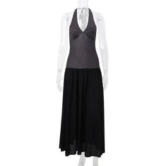 LIZAKOSHT  -  Bandage Halter Dress Women Dot Print Low-Neck Backless Elegant Sexy Skinny Vacation Summer Trend Beach Party Vestidos