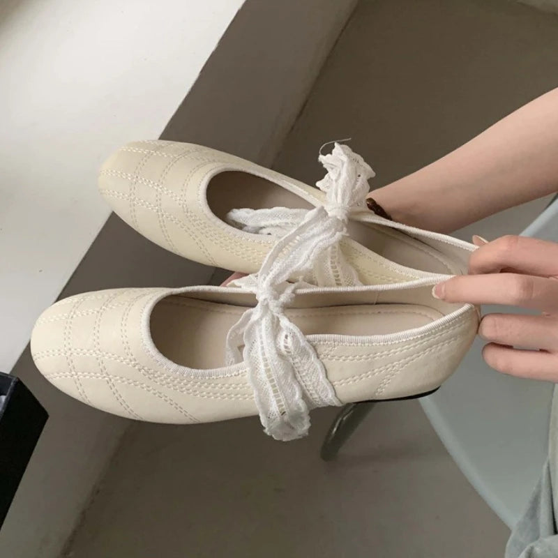 LIZAKOSHT  -  Fashion Round Toe Ballet Flats Women Butterfly-knot New Concise Casual Flat Shoes Comfy Silvery Brand Designer Women Shoes