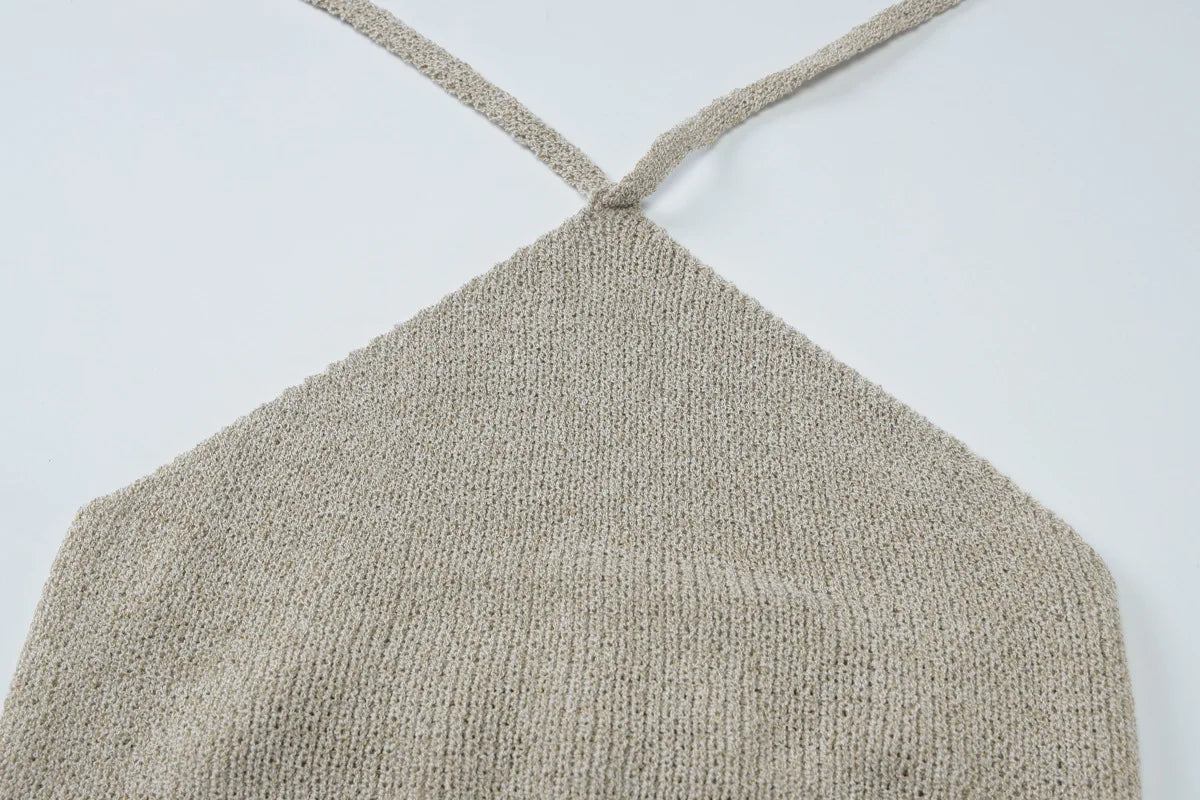 LIZAKOSHT  -  Summer Women's Solid Color Lace-up Chest-wrapped Split Skirt Two-piece Leisure Holiday Fashion Suit