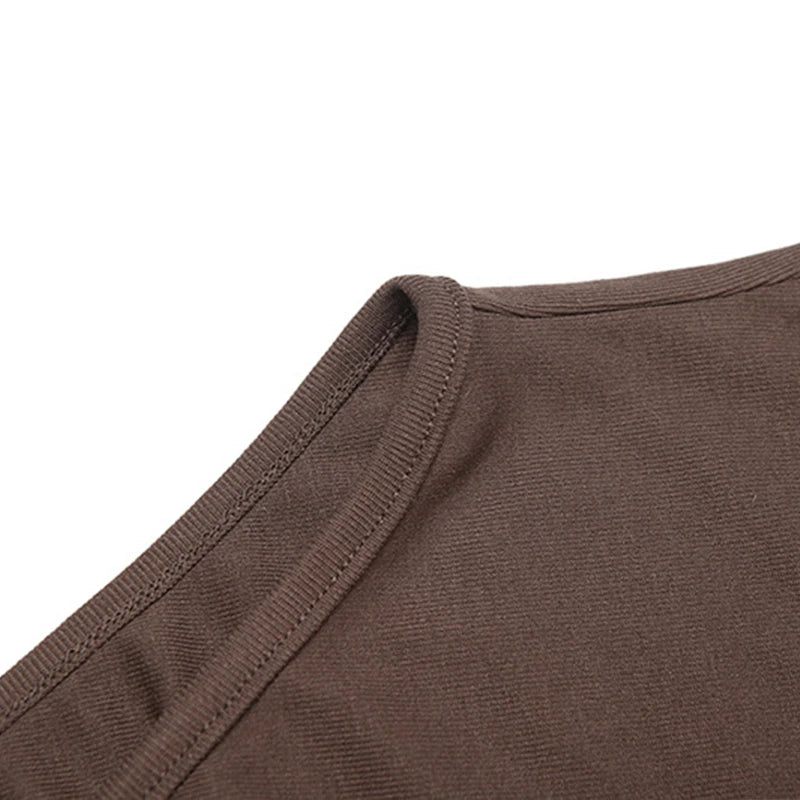 LIZAKOSHT  -  2025 Maillard Style Y2K Retro Brown Hot Girl 2 Piece Sexy Skirt Suit U Collar Sleeveless Bodysuit+Drawstring Pleated Skirts