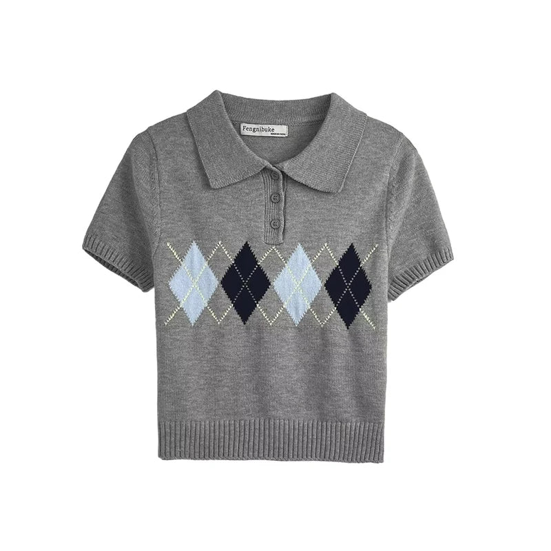 LIZAKOSHT  -  Knitted Tops Sweater Women's 2025 New England Plaid Youth Slim Summer Women's Sweater Fashion Elegant Street Travel Holiday Tops