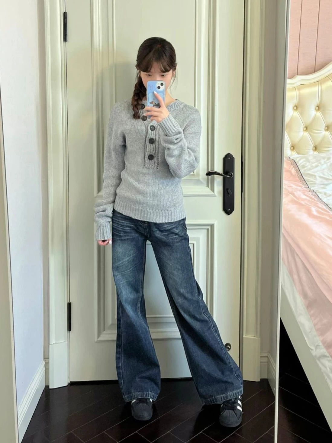 LIZAKOSHT  -  Buttons Grey Sweaters Woman Spring O-neck Long Sleeve Knitted Pullover Top Female Casual Vintage Preppy Style Jumpers Harajuku