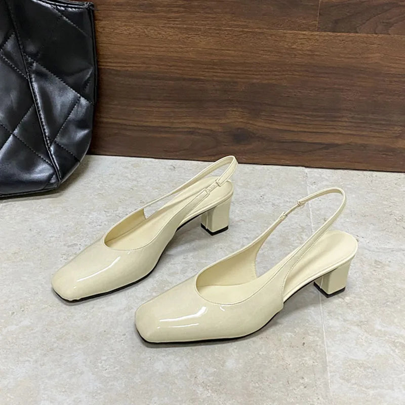 LIZAKOSHT  -  Elegant Slingback Sandals Women Thick High Heels Square Toe Pumps Fashion Brand Ankle Strap Shoes Party Dress Pumps Mujer