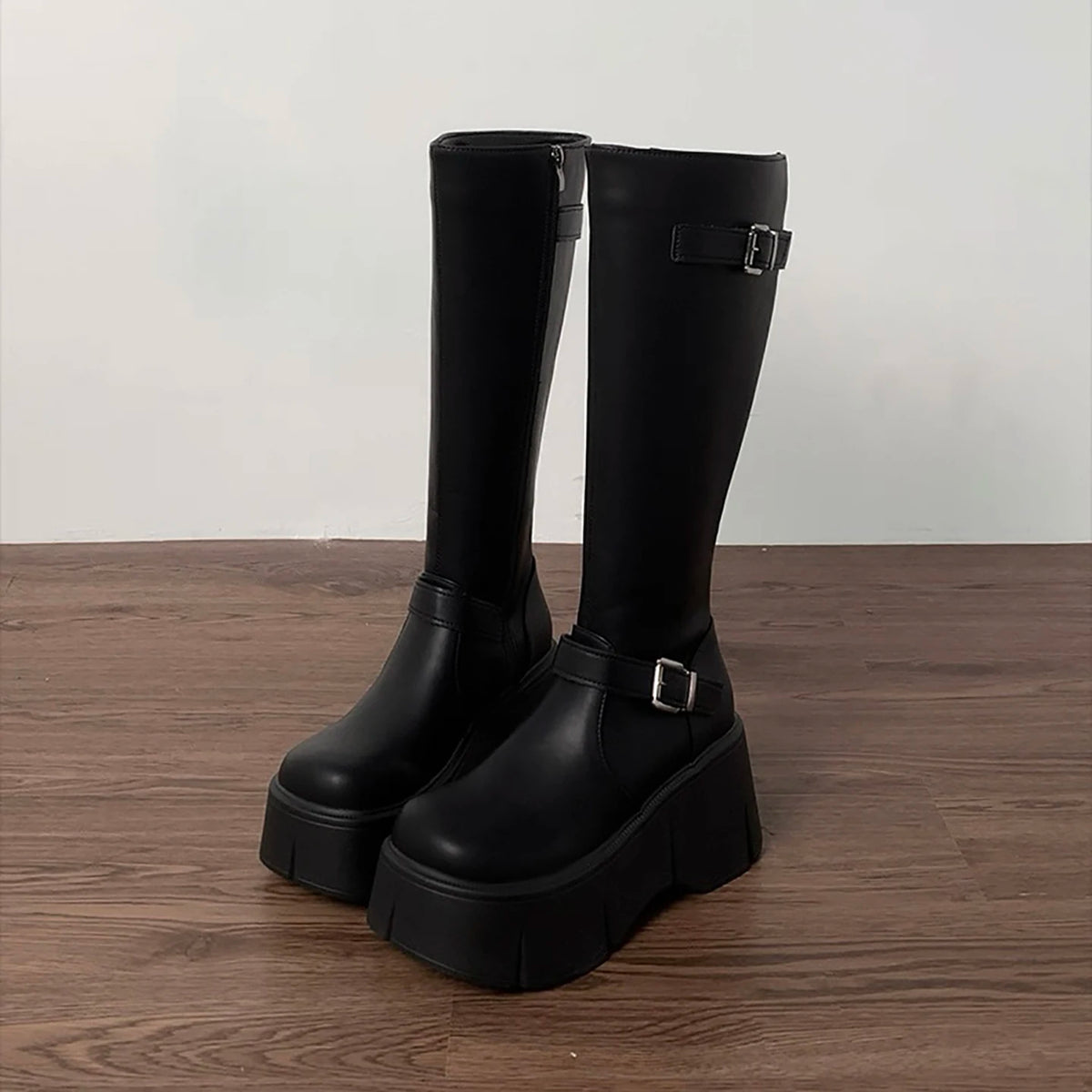 LIZAKOSHT  -  Platform Wedges Heel Women High Boots Fashion Belt Buckle Slim Long Booties Autumn Winter Women's Knight Botas Altas