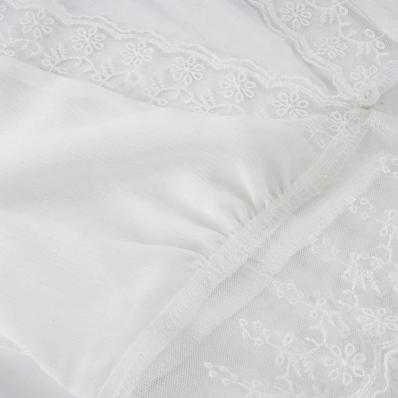 LIZAKOSHT  -  V-neck Lace Splicing Slim Top New Slim Solid Color Short-sleeved T-shirt