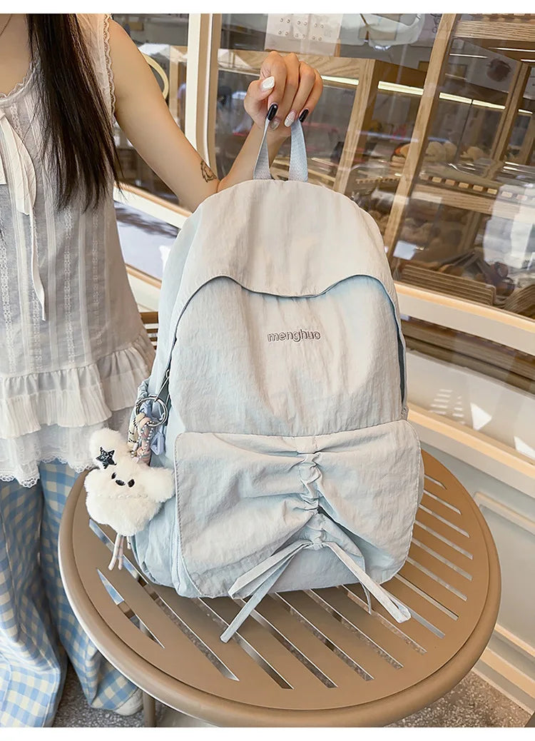 LIZAKOSHT  -  Junior High School Girl Backpack Summer New College Style Bow School Backpack Fashion Candy Colored Pleated Backpack School Bag