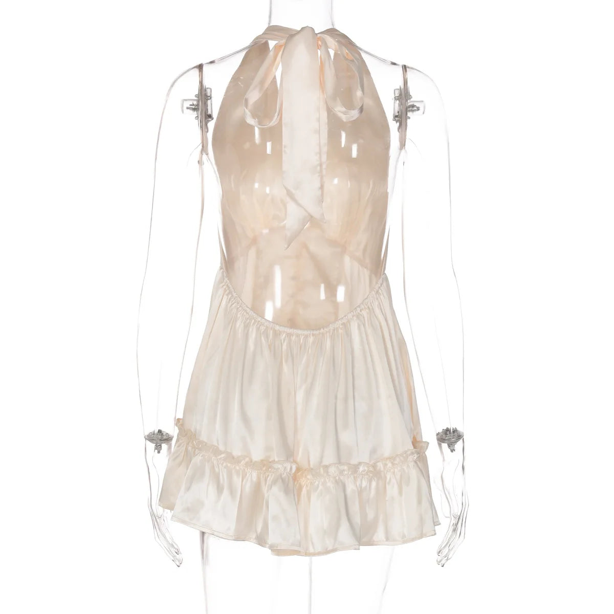 LIZAKOSHT  -  Sexy Deep V-neck Backless Champagne Party Club Dresses Women Halter Bandage Sleeveless Tunics Buttons Short Evening Dress