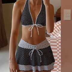 LIZAKOSHT  -  Summer Women Bikini Set Sexy Polka Dot Print Strap Sexy Wearing A Cover Skirt Three Piece Vacation Cute Girl Swimsuit Set