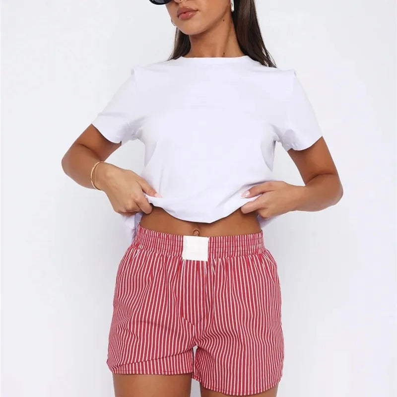 LIZAKOSHT  -  Y2K Striped Loose orts Women's Faion Casual Pants 2000s Sle High Waist Wide Leg Summer Wear Comfortable Breathable
