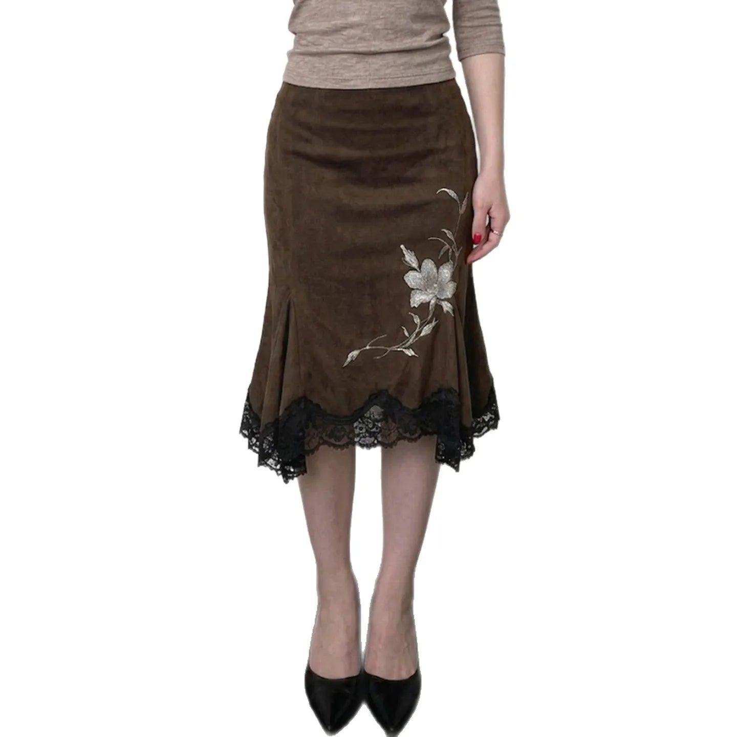 LIZAKOSHT  -  Floral Print Irregular Hem Midi Skirt Women Vintage Elegant Slim Fit Summer